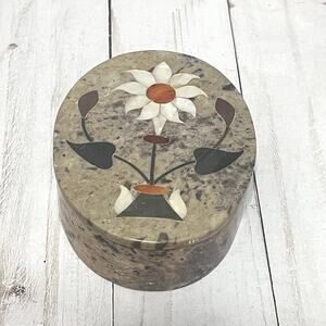 Vintage Fetco Soap Stone Mother of Pearl Inlay Trinket Jewelry Box Made in India